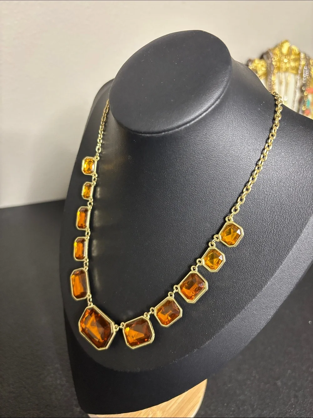 Elegant Gold-Tone Amber Look Statement Necklace - Women Jewelry
